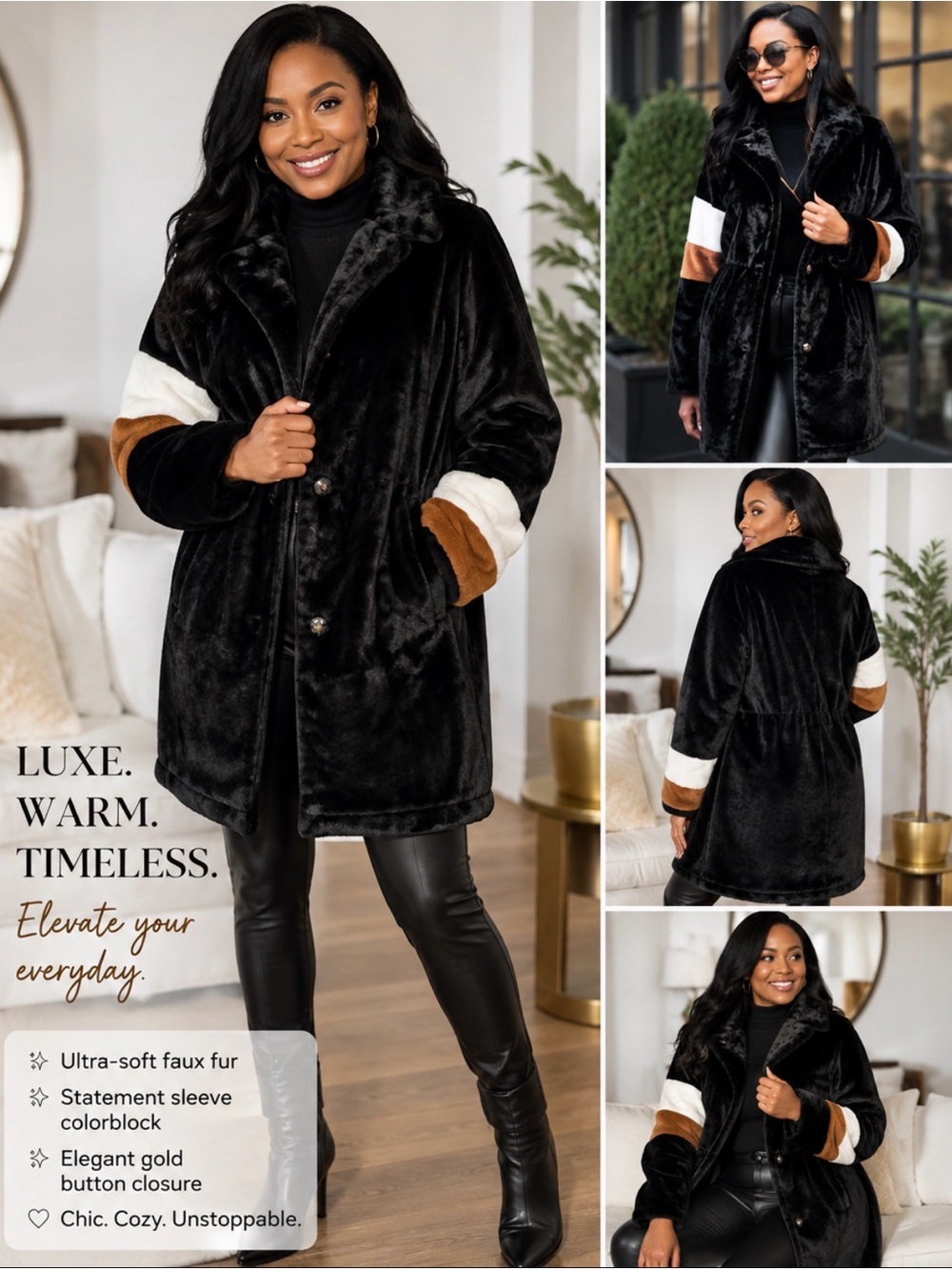 Gorgeous LA Coalition Color Block Faux Fur Coat
